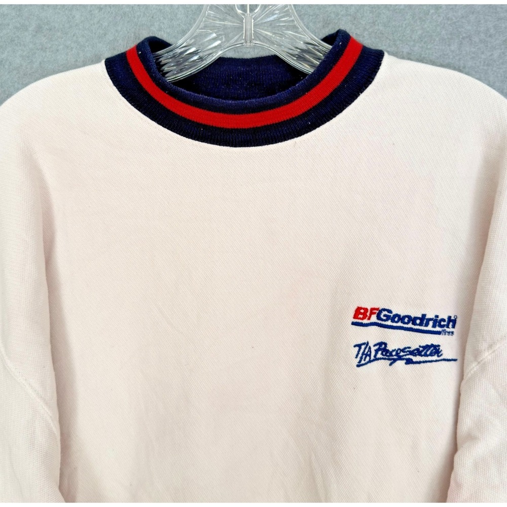 Vintage BF Goodrich T/A Pacesetter Tires Sweater Men's Large White Pullover READ